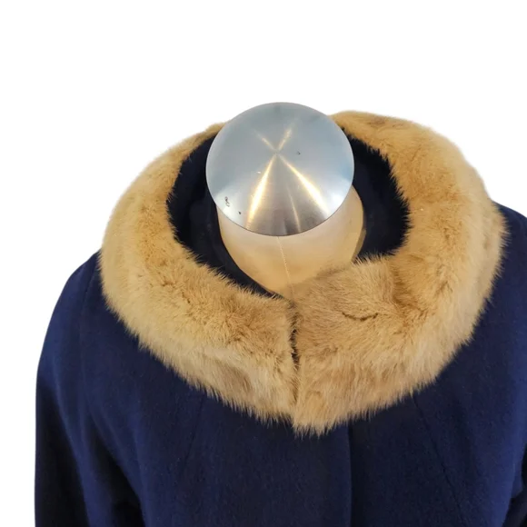 Vintage Cashmere Coat With Mink Collar Size M Union Made - Picture 5 of 15